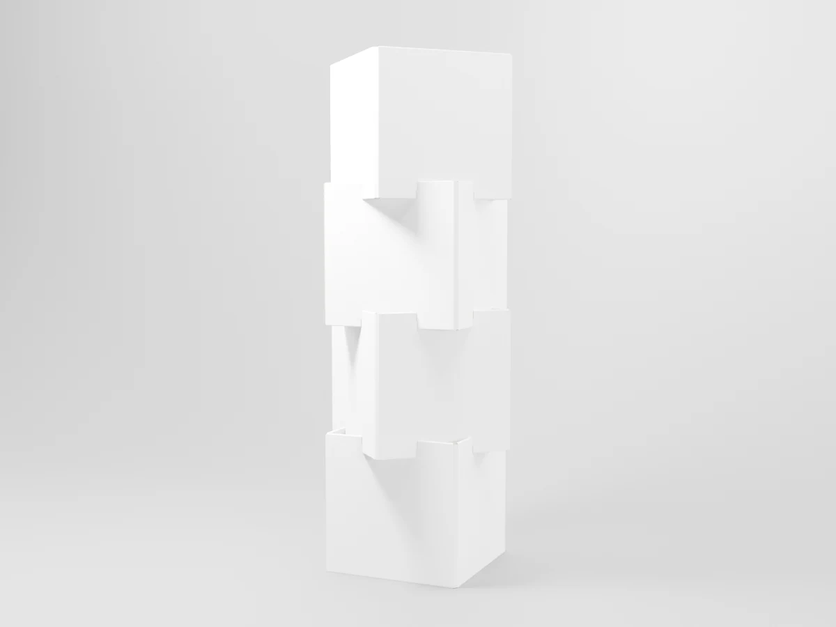4つのBOXを積み上げたスタンドPOPを斜め正面から見たイメージ
